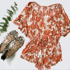 Free People Floral Blouse in Red and White